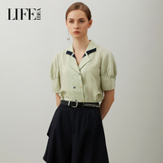 莱芙艾迪儿夏季品牌女装通勤时尚纯色衬衫上衣职业OL气质短袖