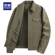 明线设计罗蒙斜纹，翻领夹克男士2024春季防风，工装军绿外套