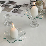 韩国ins玻璃波浪碟，烛台摆件鸡蛋蜡烛，复古房间装饰样板房餐厅民宿