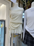 春季韩版修身两件套中款蕾丝吊带连衣裙，+一字肩大翻边针织衫