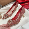 秀禾服婚鞋女2023年优雅高级感法式低跟中式新娘鞋红色高跟鞋