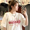 WASSUP HEODS直喷设计t恤女夏季宽松小众星星字母纯棉短袖上衣潮