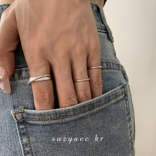 suzyacc kr重工简约复古纯银捶打纹交叉戒指女小众设计个性食指戒