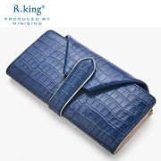 R.king品仕大容量女士手包长款搭扣四方兜钱包皮夹子头层牛皮