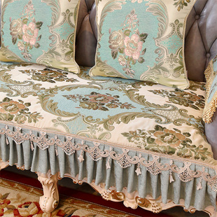 雪尼尔沙发垫美式欧式高档奢华四季通用真皮套罩防滑盖布坐垫