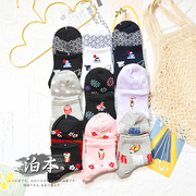 泊本日本和风系列女袜子，传统元素纹饰，纯棉女士中筒袜和服简约短袜