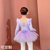 儿童舞蹈服紫色棉长袖女童练功服考级中国舞幼儿芭蕾舞纱裙
