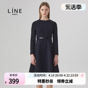 line女装长裙秋季圆领高腰，a字裙简约纯色连衣裙nwopll0800