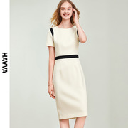 havva2024夏季法式连衣裙女气质，高腰拼接修身裙子，一步裙q2305