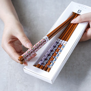 西田木雨 荼锦五入木筷日式筷子家用23.5厘米5双礼盒装尖头寿司筷