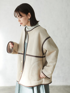 日本原单女款通勤冬季麂皮，绒皮毛一体外套棉衣夹克派克服品质好