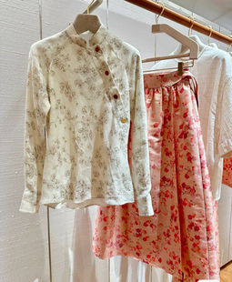  名媛贵妇 改良新中式侧襟穿是优雅樱花气质品味亚麻上衣半裙