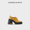 CHARLES&KEITH春季女鞋CK1-60580255方头系带英伦粗高跟单鞋女