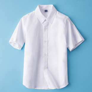 男童白色短袖衬衫夏季纯棉，小学生儿童大童校服演出服，半袖白衬衣(白衬衣)