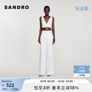 SANDRO Outlet女装法式时尚性感V领白色短款背心上衣SFPTO00574