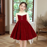 女童生日公主裙秋季礼服轻奢小众高端花童婚礼，小女孩洋气连衣裙红