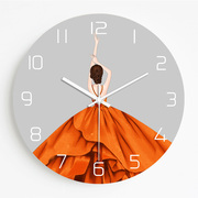 创意时尚现代个性挂钟客厅美女，装饰时钟橙色简约石英钟挂表墙钟