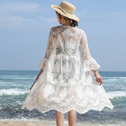 2021刺绣披肩薄外套夏季度假海边沙滩防晒衣女中长款蕾丝开衫罩衫