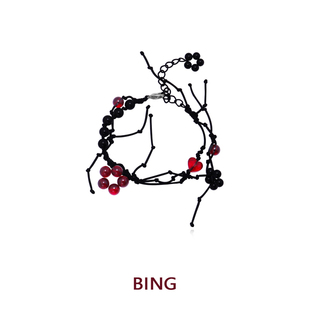 BING刺荆系列 原创小众设计暗黑手工编织红色花朵双层次感手链
