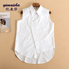 新疆棉春夏季白色衬衫，女蕾丝拼接不规则衬衣，上衣无袖打底衫