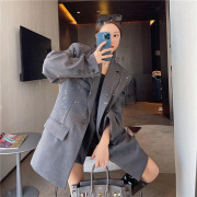 设计感灰色西装外套女春季2022中长款宽松上衣韩版女装欧货潮