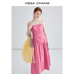 VEGA CHANG法式吊带连衣裙女2024夏季小个子显瘦气质无袖长裙