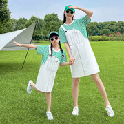 特别的洋气装潮夏季母女装条纹假两件背带裙亲子韩版夏装裙子