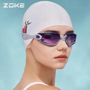 女士泳镜防水防雾高清游泳镜紫色zoke专业游泳眼镜男泳帽泳衣