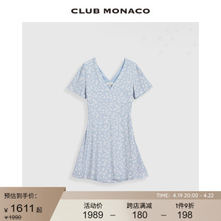 CLUB MONACO女装24春夏蓝白碎花清新甜美抽褶露背短款连衣裙