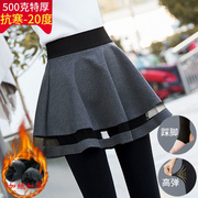 假两件打底裤女外穿秋冬季高腰，加绒学生韩版显瘦紧身黑色裙裤