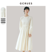 gcrues韩系白色连衣裙春装女2024年衬衫裙子夏季高腰显瘦长袖