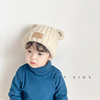 ins韩国纯色小熊儿童套头毛线，帽秋冬季男孩女孩宝宝保暖针织帽子