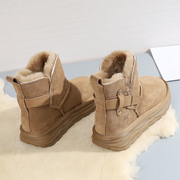 2023厚底雪地，靴女皮带扣牛皮面包时尚，防滑短靴冬季保暖棉鞋