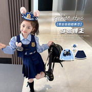 儿童春秋季韩版三件套裙女童朱迪兔子警官洋气生日公主礼服套装裙