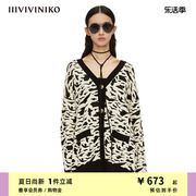 iiiviviniko春夏撞色高罗纹(高罗纹)提花，针织开衫女m213742661b