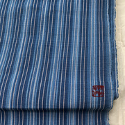 蓝靛手染棉纱粉浅深蓝细条纹色织布春秋，服装床品面料宽45cm