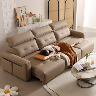 意式头层牛皮沙发大小户型，现代简约客厅，多功能伸缩真皮沙发床