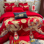 婚庆四件套龙凤纯棉全棉结婚床上用品六件套喜被床单被套红色