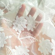 本白色网纱刺绣布料，diy手工衣服连衣裙子，礼服窗帘服装花边面料