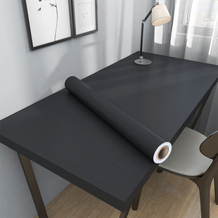 黑色贴纸壁纸防水自粘柜子，翻新家具改色贴膜，餐桌子桌面木纹桌贴纸