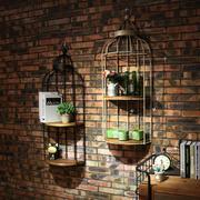 复古铁艺壁挂花架咖啡厅壁饰实木鸟笼装饰架客厅墙上摆件置物架子