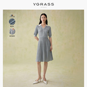 野奢时刻vgrass法式彼得潘领针织，连衣裙夏短袖(夏短袖)裙