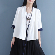 中国风复古文艺夏季棉麻，七分袖小开衫，汉服棉麻女装小外套上衣女