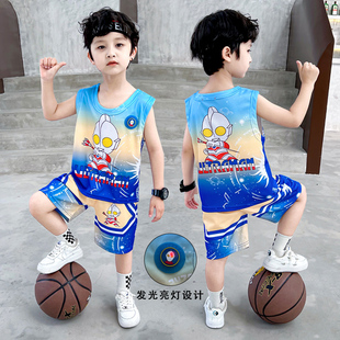 童装男童时尚运动奥特曼衣服，夏季儿童宝宝，无袖背心速干篮球服两件