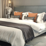 简约现代酒店样板房床上用品套件 灰色色咖色床品多件套软装摆场