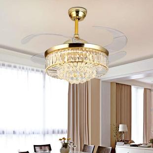 水晶隐形风扇灯餐厅欧式客厅，吊扇灯具带灯家用简约42寸电风扇吊灯