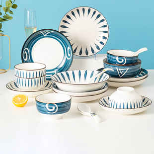 日式和风家用碗碟套装创意高颜值碗，盘子组合饭碗，菜盘汤碗陶瓷餐具
