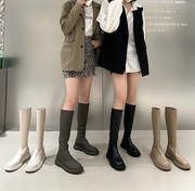 GG。香港2024秋冬白色长筒长靴子女加绒时尚法式高筒卡其色骑