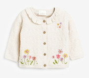 英国next童装春秋，女宝宝米色花卉刺绣，针织毛衣开衫