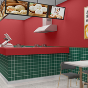 墨绿格子墙纸自粘小吃，餐饮早餐快餐店面馆墙，壁纸贴纸复古红色防水